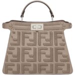 FENDI PEEKABOO ISEEU SMALL DOVE GRAY LEATHER BAG WITH FF INTERLACING