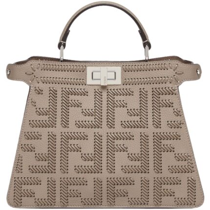 FENDI PEEKABOO ISEEU SMALL DOVE GRAY LEATHER BAG WITH FF INTERLACING