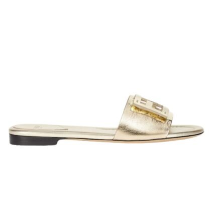FENDI BAGUETTE MAUVE METALLIC LEATHER SLIDES