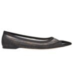 FENDI COLIBRÌ BLACK LEATHER AND BROWN FF MESH BALLET FLATS