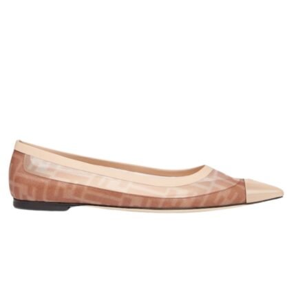 FENDI COLIBRÌ BLACK LEATHER AND BROWN FF MESH BALLET FLATS