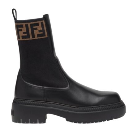 FENDI DOMINO BLACK LEATHER BIKER BOOTS