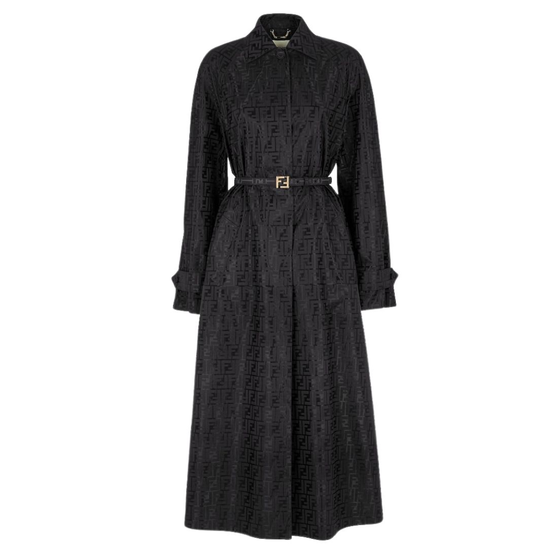 1 FENDI OVERCOAT BLACK FF JACQUARD FABRIC TRENCH COAT