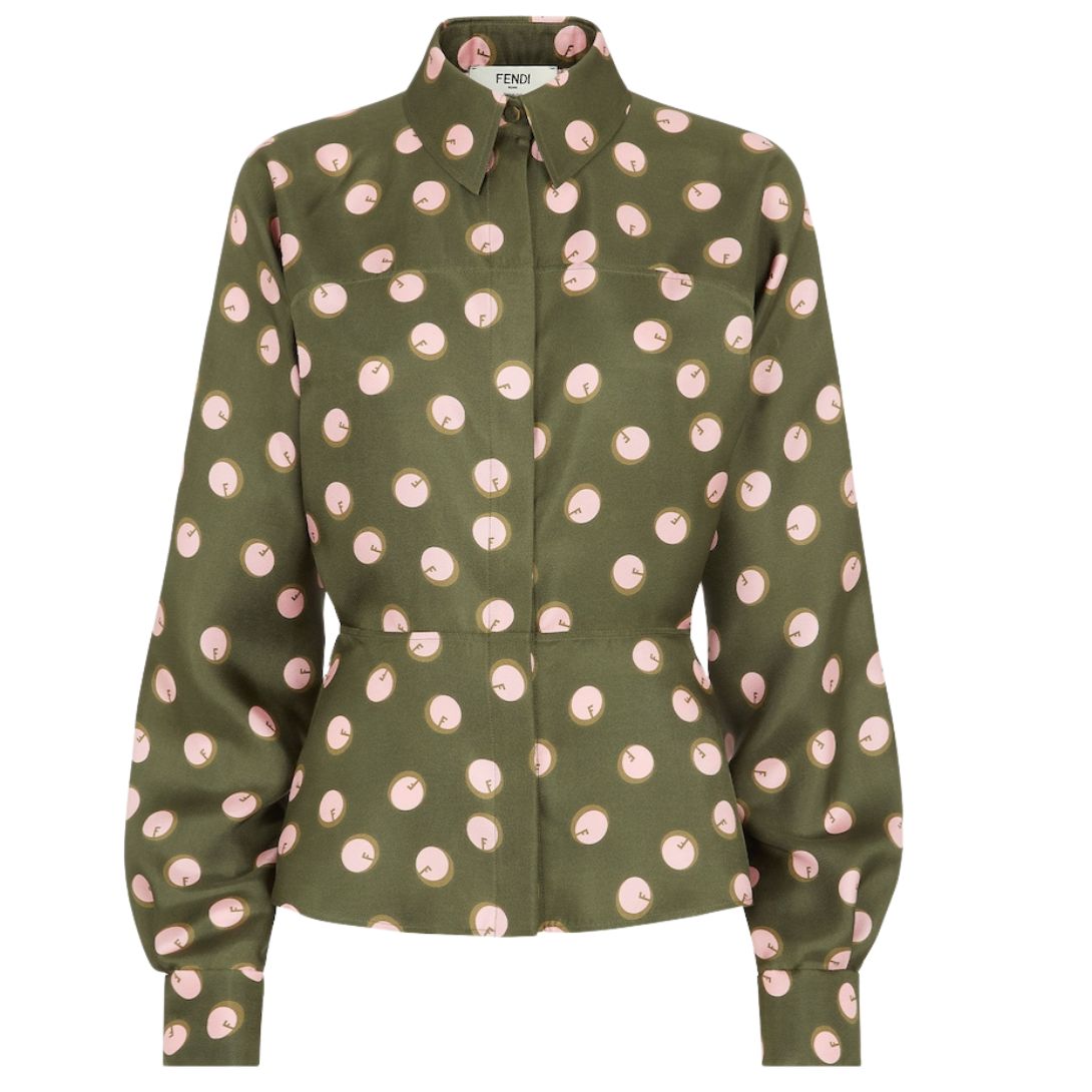 1 FENDI SHIRT GREEN PRINTED SILK SHIRT