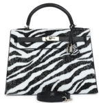 CUSTOM ZEBRA SWAROVSKI CRYSTAL HERMÈS KELLY SELLIER 32 BLACK EPSOM PALLADIUM HARDWARE