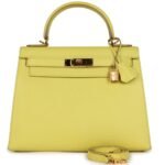 PRE-OWNED HERMÈS KELLY SELLIER 28 SOUFRE EPSOM GOLD HARDWARE