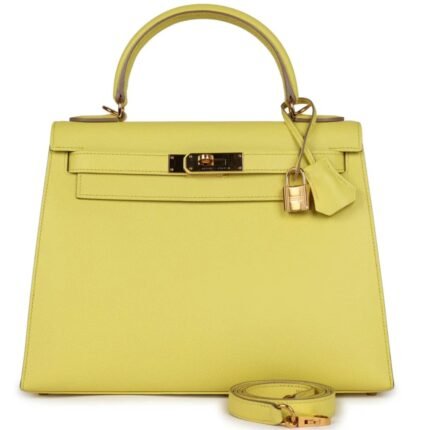PRE-OWNED HERMÈS KELLY SELLIER 28 SOUFRE EPSOM GOLD HARDWARE