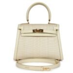 VINTAGE HERMÈS KELLY SELLIER 20 PARCHEMIN CRINOLINE AND BOX GOLD HARDWARE