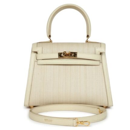 VINTAGE HERMÈS KELLY SELLIER 20 PARCHEMIN CRINOLINE AND BOX GOLD HARDWARE