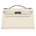HERMÈS KELLY POCHETTE NATA OSTRICH PALLADIUM HARDWARE