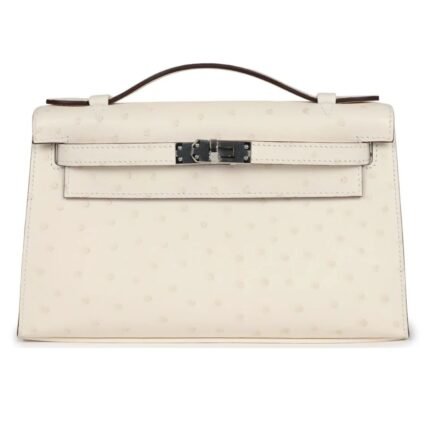 HERMÈS KELLY POCHETTE NATA OSTRICH PALLADIUM HARDWARE