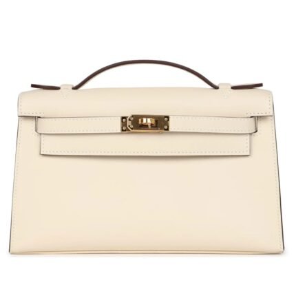 HERMÈS KELLY POCHETTE NATA SWIFT GOLD HARDWARE