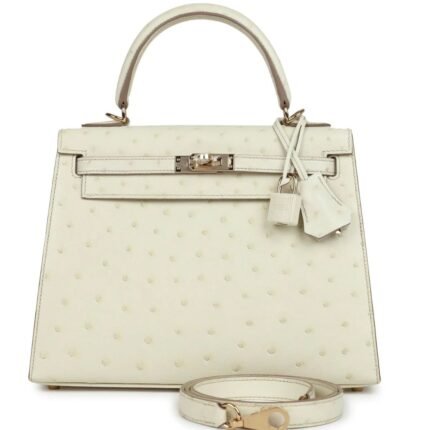HERMÈS SPECIAL ORDER (HSS) KELLY SELLIER 25 NATA VERSO OSTRICH PERMABRASS HARDWARE
