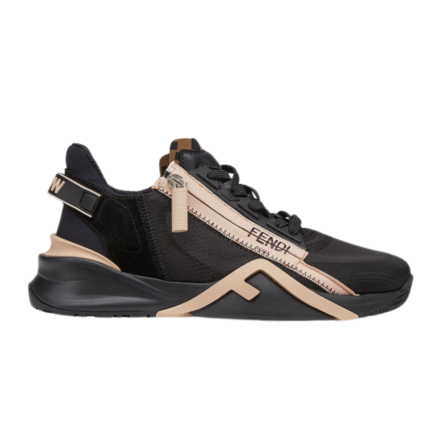 FENDI FLOW BLACK NYLON AND SUEDE LOW-TOPS