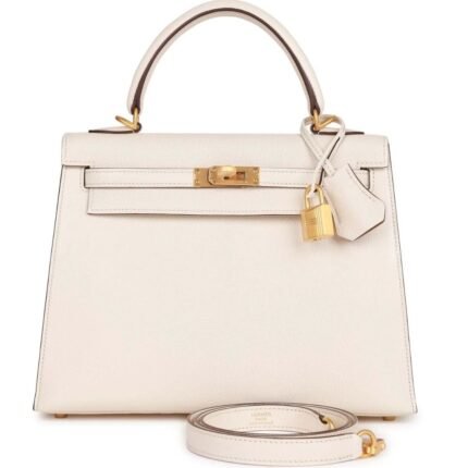 HERMÈS SPECIAL ORDER (HSS) KELLY SELLIER 25 NATA VERSO CHEVRE BRUSHED GOLD HARDWARE
