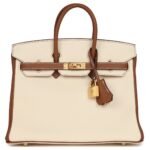 HERMÈS SPECIAL ORDER (HSS) BIRKIN 25 NATA AND GOLD CLEMENCE BRUSHED GOLD HARDWARE