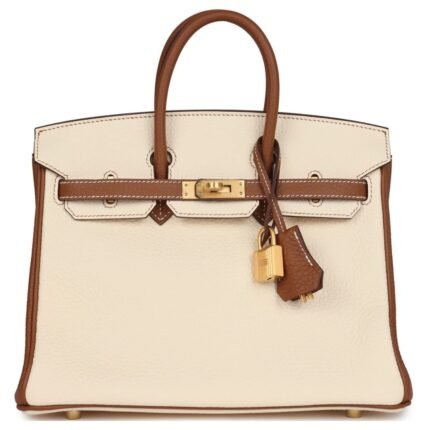 HERMÈS SPECIAL ORDER (HSS) BIRKIN 25 NATA AND GOLD CLEMENCE BRUSHED GOLD HARDWARE