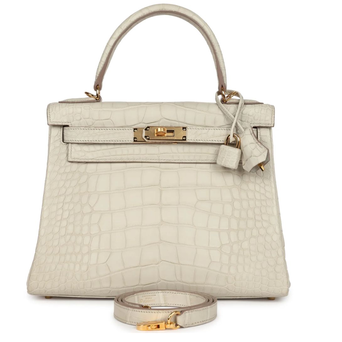 1 HERMÈS KELLY RETOURNE 28 BETON MATTE ALLIGATOR GOLD HARDWARE