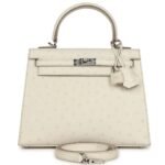 HERMÈS KELLY SELLIER 25 BETON OSTRICH PALLADIUM HARDWARE