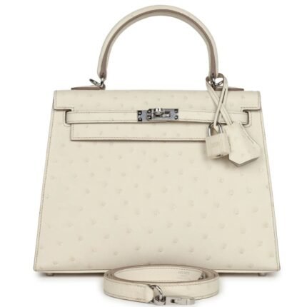 HERMÈS KELLY SELLIER 25 BETON OSTRICH PALLADIUM HARDWARE