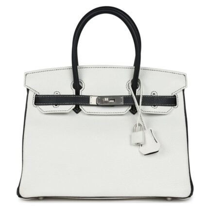 HERMÈS SPECIAL ORDER (HSS) BIRKIN 30 WHITE AND BLACK CLEMENCE BRUSHED PALLADIUM HARDWARE