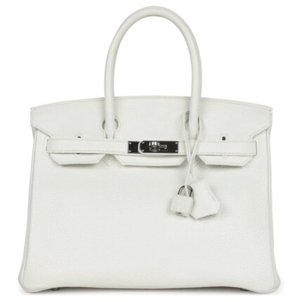 PRE-OWNED HERMÈS BIRKIN 30 WHITE CLEMENCE PALLADIUM HARDWARE