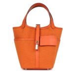 HERMÈS PICOTIN CARGO 18 ORANGE SWIFT AND TOILE CANVAS PALLADIUM HARDWARE