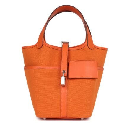 HERMÈS PICOTIN CARGO 18 ORANGE SWIFT AND TOILE CANVAS PALLADIUM HARDWARE