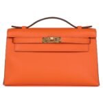 HERMÈS SPECIAL ORDER HSS KELLY POCHETTE ORANGE VERSO SWIFT GOLD HARDWARE