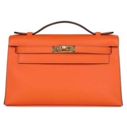 HERMÈS SPECIAL ORDER HSS KELLY POCHETTE ORANGE VERSO SWIFT GOLD HARDWARE