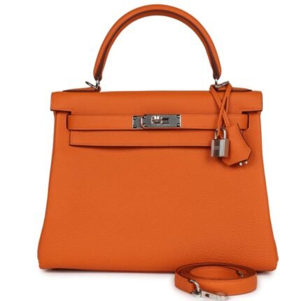 HERMÈS KELLY RETOURNE 28 ORANGE TOGO PALLADIUM HARDWARE