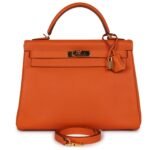 PRE-OWNED HERMÈS KELLY RETOURNE 32 ORANGE H EPSOM GOLD HARDWARE