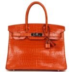 PRE-OWNED HERMÈS BIRKIN 30 ORANGE SHINY POROSUS CROCODILE PALLADIUM HARDWARE