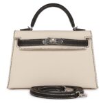 HERMÈS SPECIAL ORDER (HSS) KELLY SELLIER 20 CRAIE AND BLACK EPSOM PALLADIUM HARDWARE