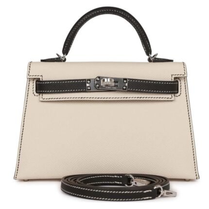 HERMÈS SPECIAL ORDER (HSS) KELLY SELLIER 20 CRAIE AND BLACK EPSOM PALLADIUM HARDWARE