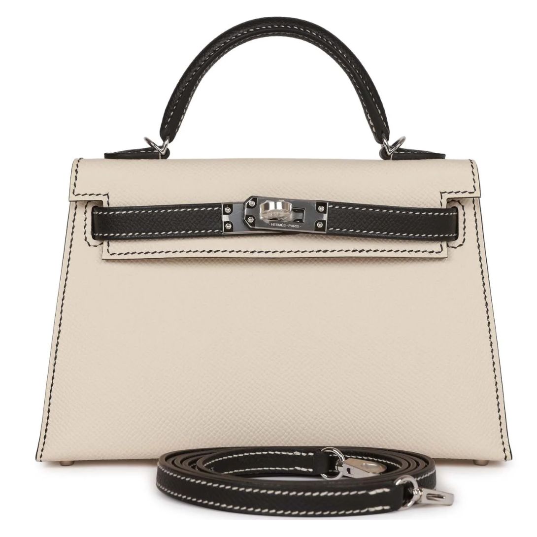 1 HERMÈS SPECIAL ORDER (HSS) KELLY SELLIER 20 CRAIE AND BLACK EPSOM PALLADIUM HARDWARE