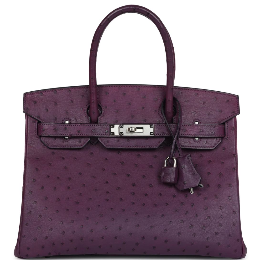 1 PRE-OWNED HERMÈS BIRKIN 30 VIOLET OSTRICH PALLADIUM HARDWARE