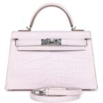 HERMÈS KELLY SELLIER 20 MAUVE PALE BOREAL SATIN ALLIGATOR PALLADIUM HARDWARE