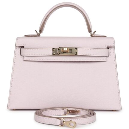 HERMÈS SPECIAL ORDER (HSS) KELLY SELLIER 20 MAUVE PALE VERSO CHEVRE MYSORE PERMABRASS HARDWARE