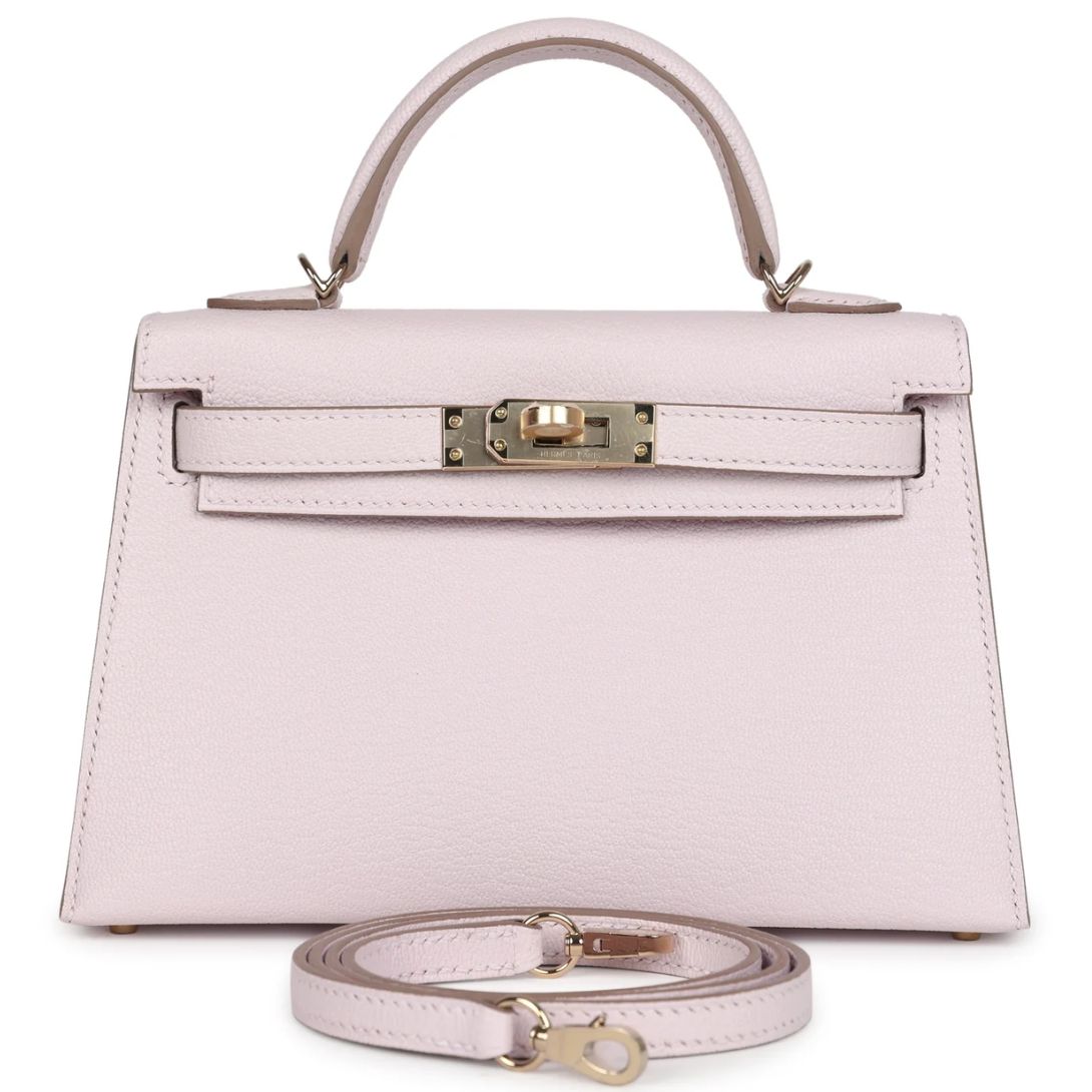 1 HERMÈS SPECIAL ORDER (HSS) KELLY SELLIER 20 MAUVE PALE VERSO CHEVRE MYSORE PERMABRASS HARDWARE