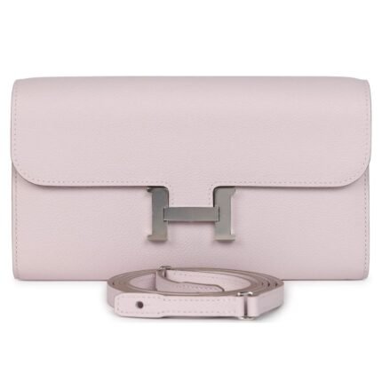 HERMÈS CONSTANCE WALLET TO GO MAUVE PALE EVERCOLOR PALLADIUM HARDWARE