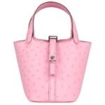 HERMÈS MICRO PICOTIN LOCK 14 BUBBLEGUM OSTRICH PALLADIUM HARDWARE
