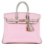 HERMÈS SPECIAL ORDER (HSS) BIRKIN 25 ROSE SAKURA AND GRIS PERLE CHEVRE MYSORE ROSE GOLD HARDWARE