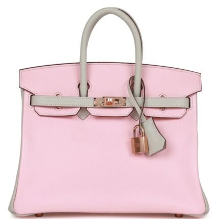 HERMÈS SPECIAL ORDER (HSS) BIRKIN 25 ROSE SAKURA AND GRIS PERLE CHEVRE MYSORE ROSE GOLD HARDWARE