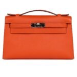 PRE-OWNED HERMÈS KELLY POCHETTE FEU EPSOM PALLADIUM HARDWARE