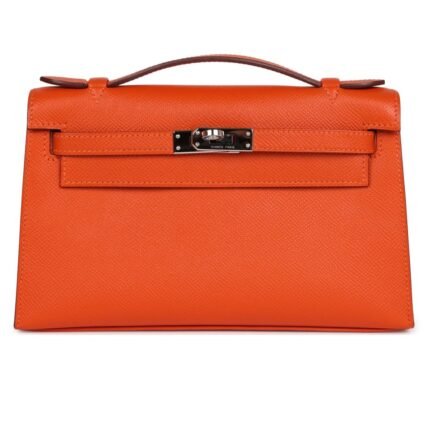 PRE-OWNED HERMÈS KELLY POCHETTE FEU EPSOM PALLADIUM HARDWARE