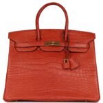 PRE-OWNED HERMÈS BIRKIN 35 SANGUINE MATTE ALLIGATOR GOLD HARDWARE