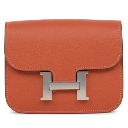 HERMÈS CONSTANCE SLIM WALLET BRIQUE EVERCOLOR PALLADIUM HARDWARE