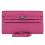 HERMÈS KELLY WALLET TO GO ROSE POURPRE CHEVRE PALLADIUM HARDWARE
