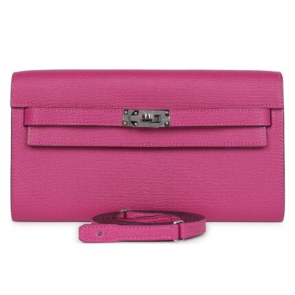 HERMÈS KELLY WALLET TO GO ROSE POURPRE CHEVRE PALLADIUM HARDWARE